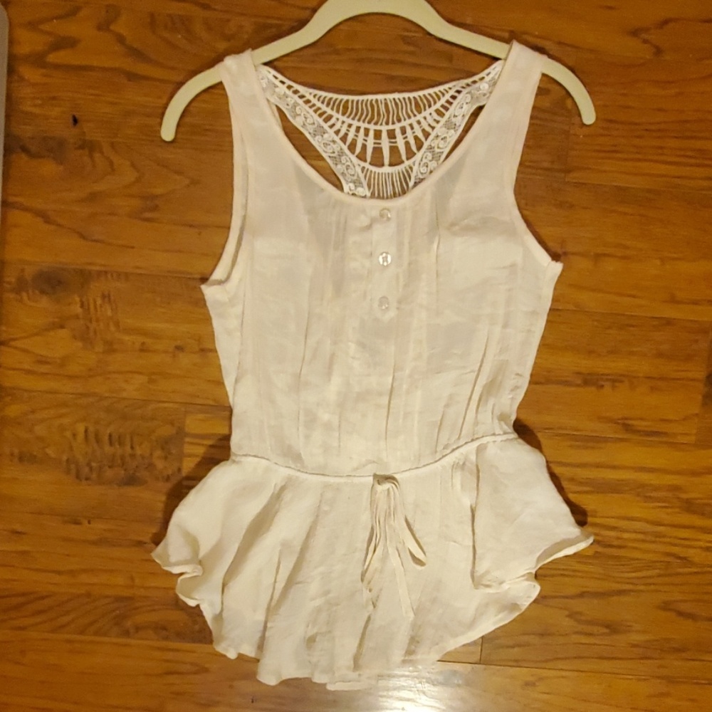 Papaya cream strapless blouse with flared waist